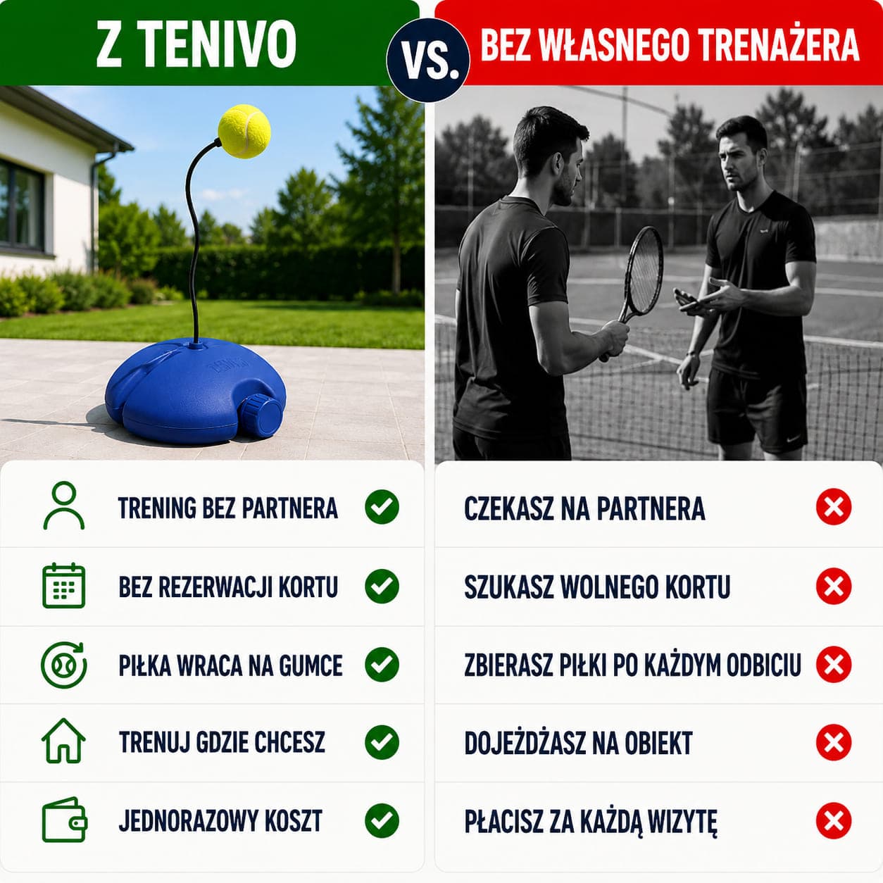 Tenivo - Trenażer Tenisowy do Samodzielnego Treningu Bez Kortu i Partnera