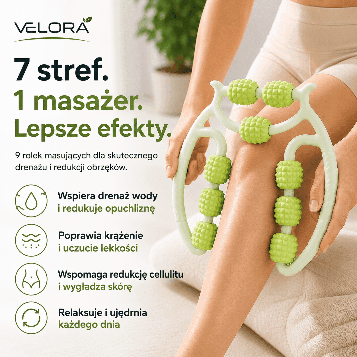 Velora - Masażer Roller 7D do Wygładzenia Skóry i Masażu Antycellulitowego
